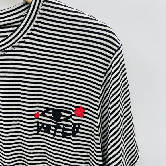 BP Womens Size Small Voted Striped Graphic Crop Top Short Sleeve Shirt Tee 234 - Picture 3 of 7